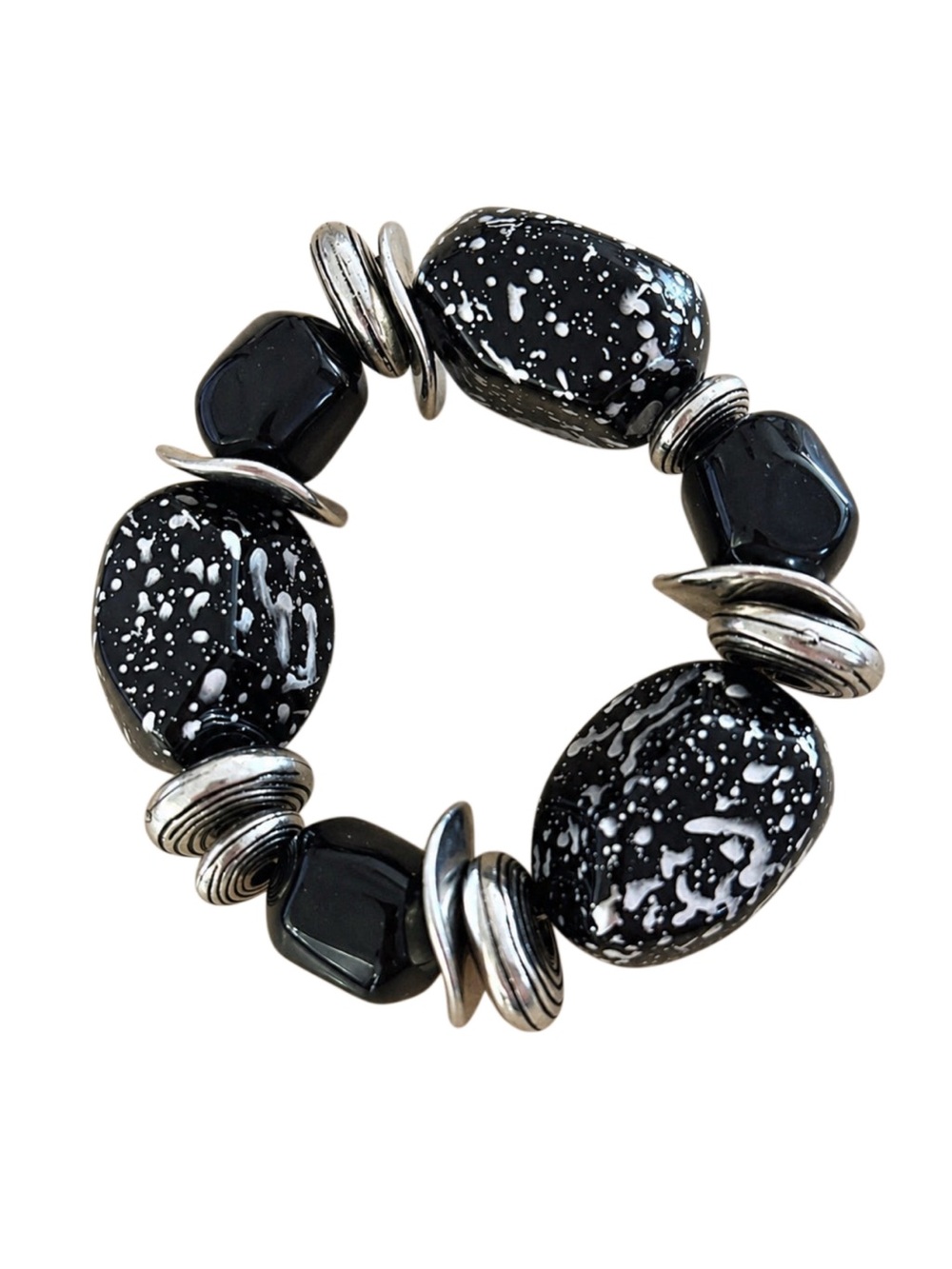Paparazzi Glaze of Glory Black & White Speckled Bead Stretch Bracelet